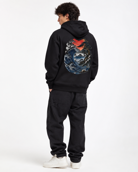 Storm Wave Hoodie – Japanischer Streetwear Hoodie mit Wellen-Backprint