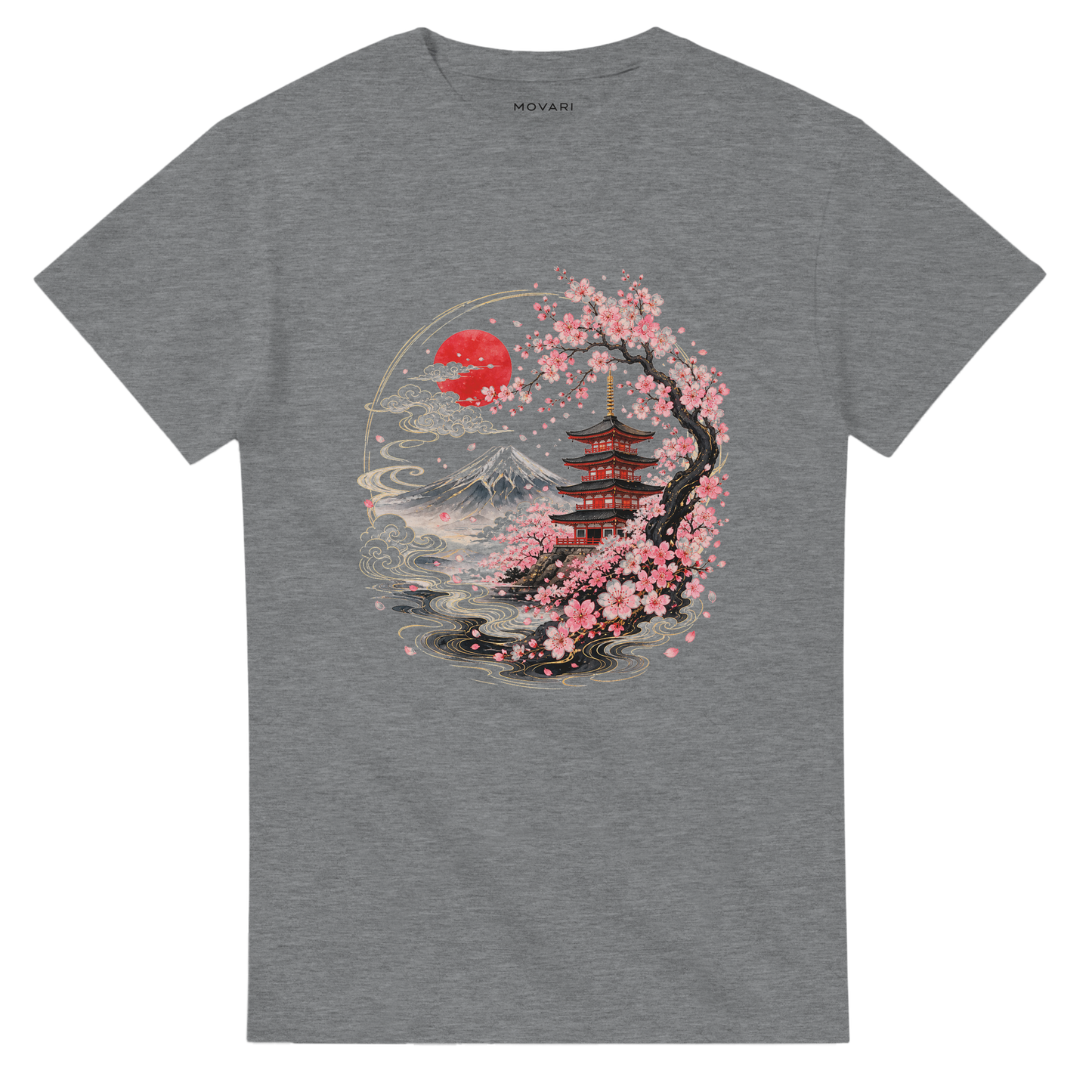 Sakura Temple T-Shirt – Japan Aesthetic Shirt mit Kirschblüten, Pagode & Fuji Print | MOVARI